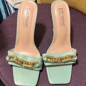 Cape Robbin Mint Green Heels with Gold Chain